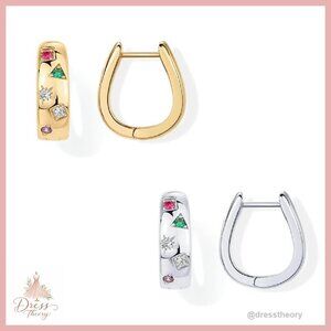 14K Gold Plated Chunky Huggie Hoop Earrings with Multicolored CZ